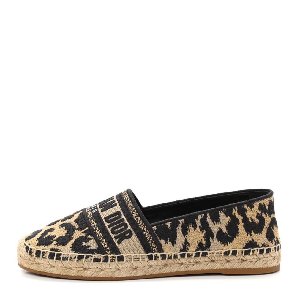 DIOR Granville Embroidered Leopard Print Cotton Flat Espadrille
